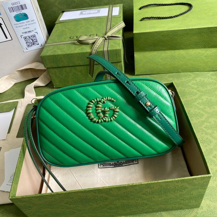 Gucci GG Marmont Small Shoulder Bag 447632 Green and Emerald Leather