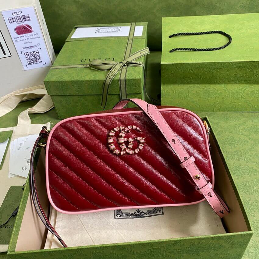 Gucci GG Marmont Small Shoulder Bag 447632 Red and Emerald Leather