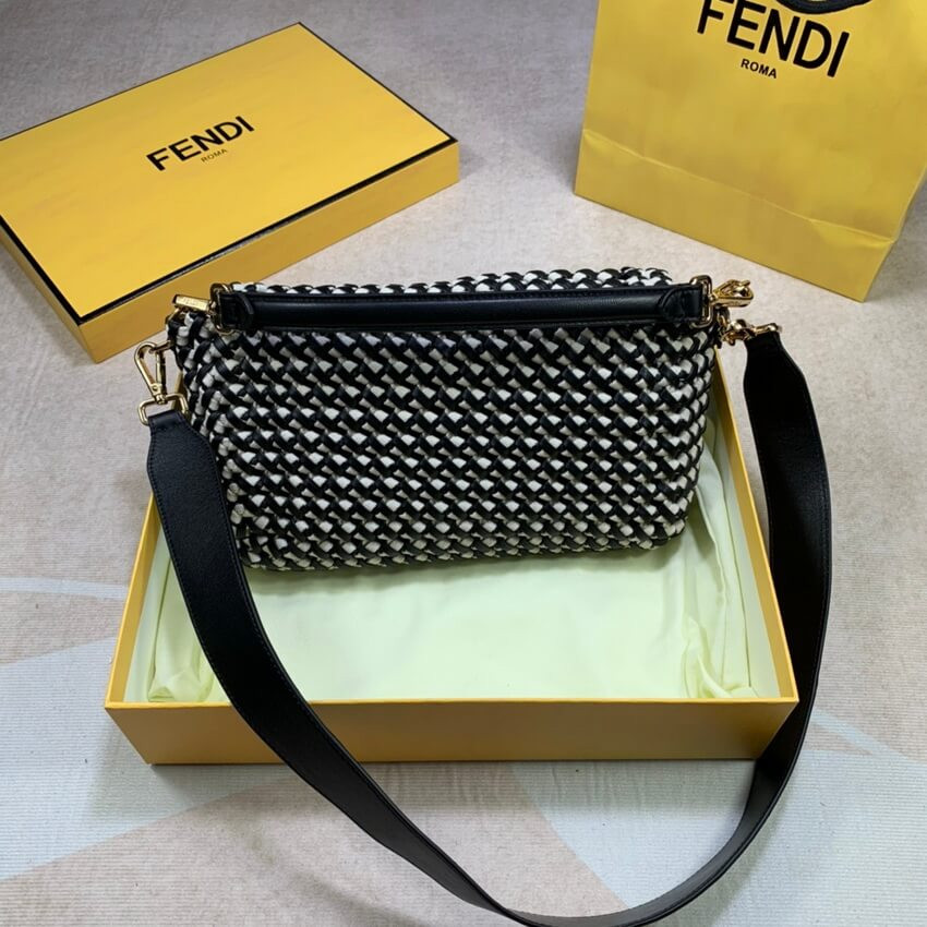Fendi Baguette in Black Leather and White Fabric 2032