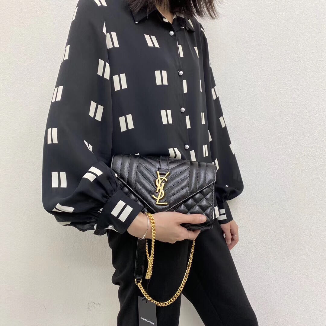 Saint Laurent Grain Leather Envelope Small Bag 526286 Black