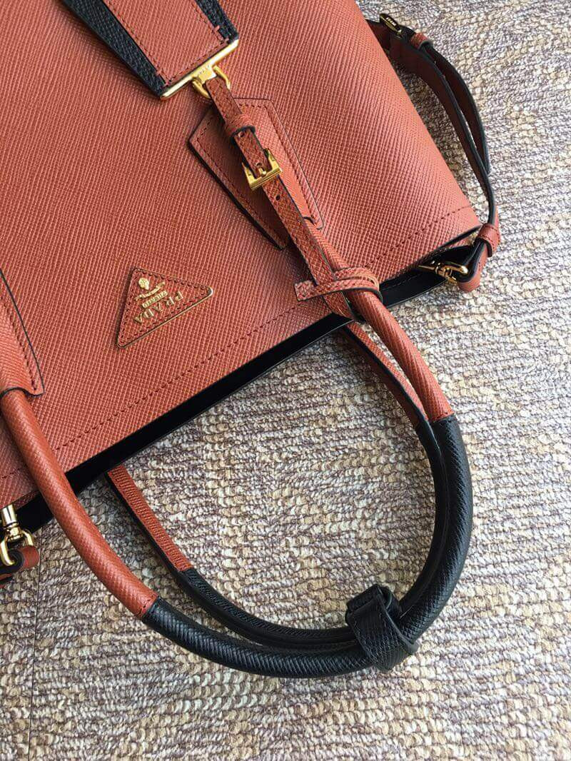 Prada Two-Tone Saffiano Leather Double Bag 1BG775 Rosewood/Black