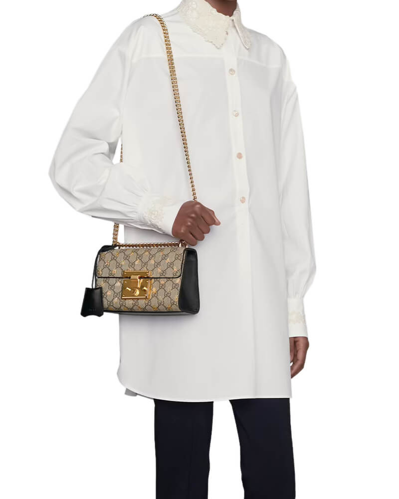 Gucci Padlock Small GG Bees Shoulder Bag 409487
