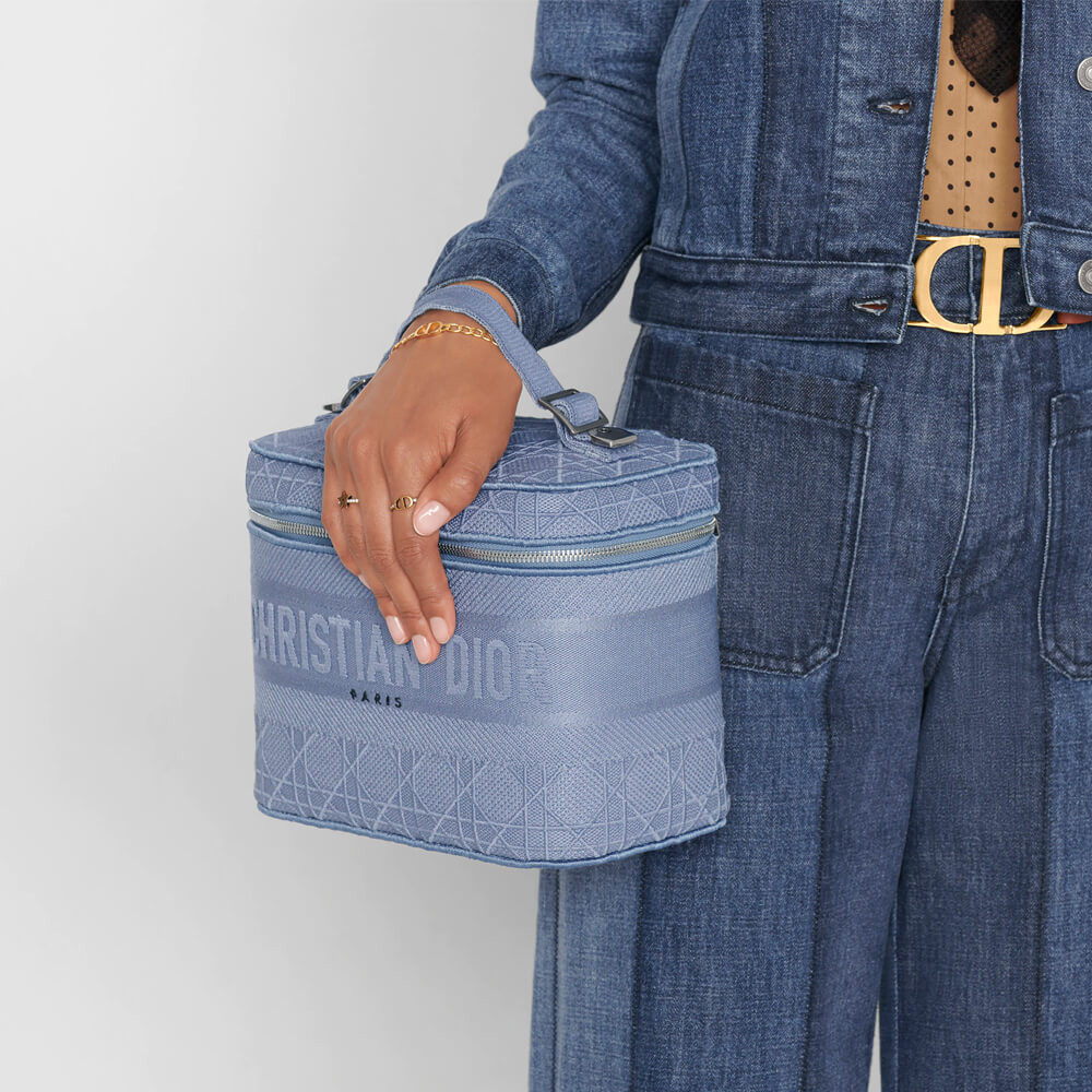 Dior Travel Vanity Case Denim Cannage Embroidery S5480