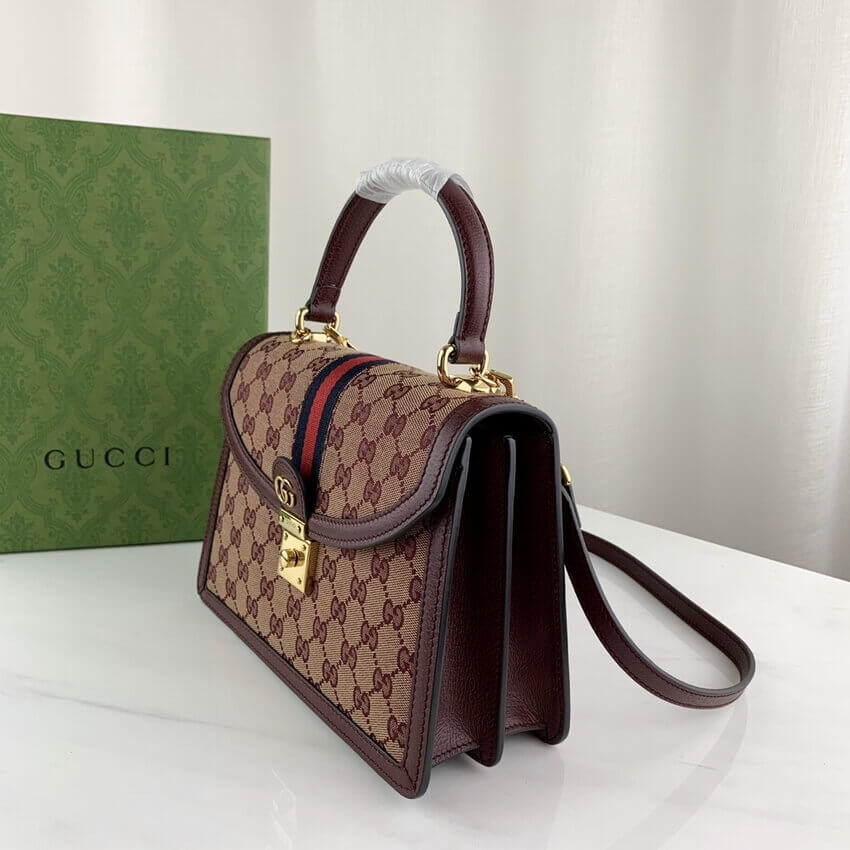 Gucci Ophidia Small Top Handle Bag With Web 651055 Burgundy