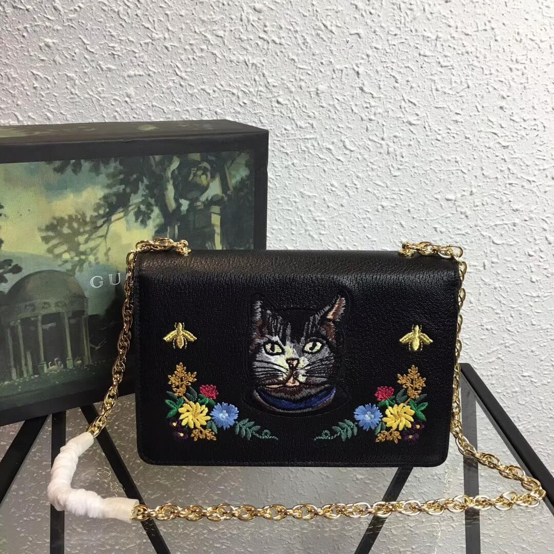 Gucci Floral Embroidered Small Leather Shoulder Bag 499617