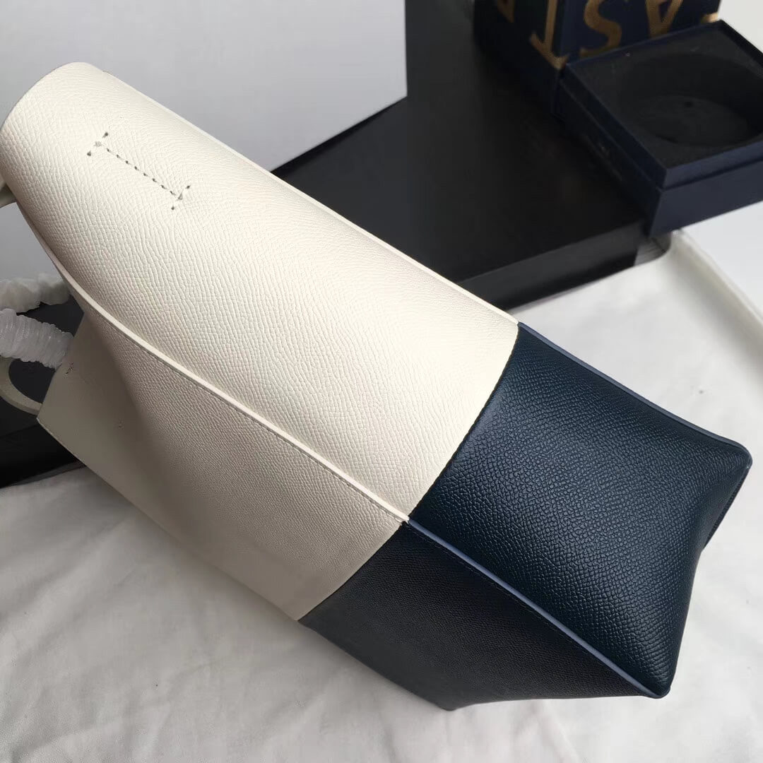 Celine Small Cabas In Grained Calfskin 189813 White/Blue