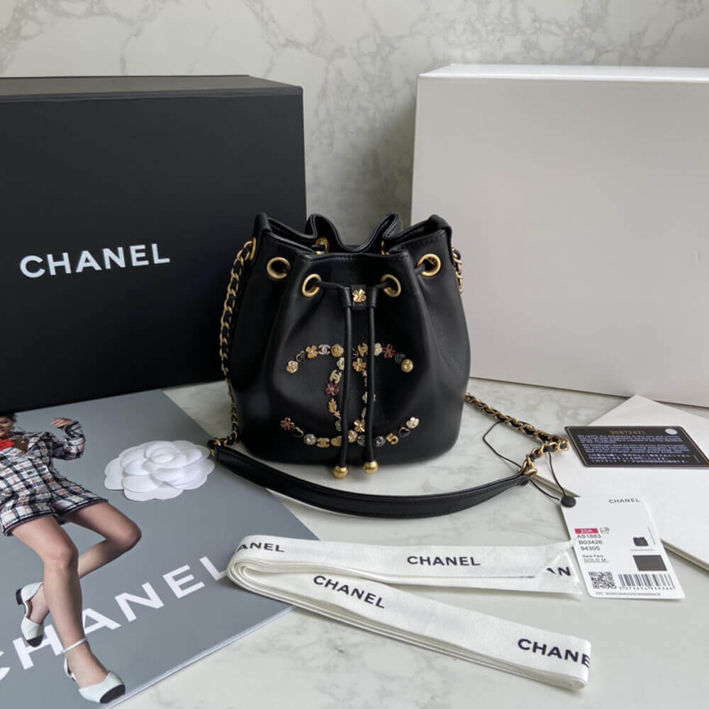 Chanel Studded CC Detail Drawstring Bucket Bag AS1883