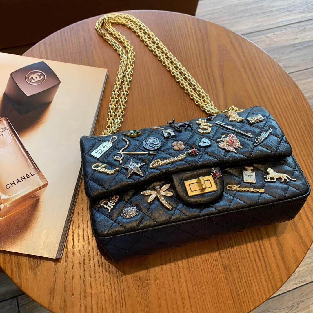Chanel Aged Calfskin Lucky Charms 2.55 Reissue 225 Flap Black