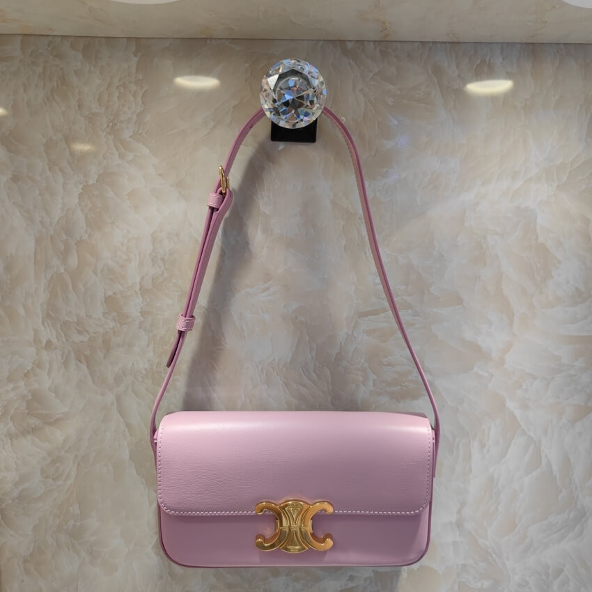 Celine Triomphe Shoulder Bag In Shiny Calfskin 194143 Lavender Grey