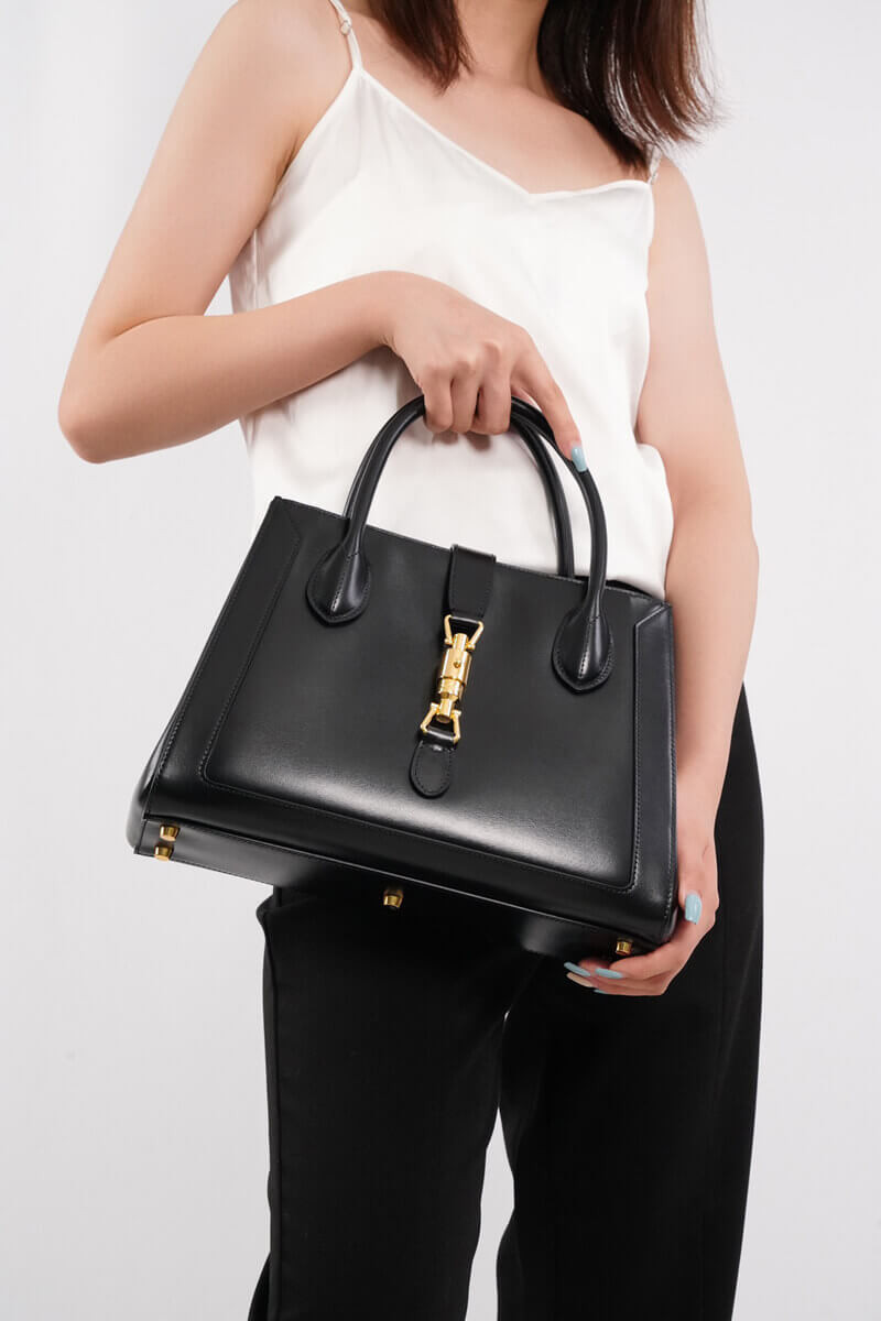 Gucci Jackie 1961 Medium Tote Bag in Black Leather 649016