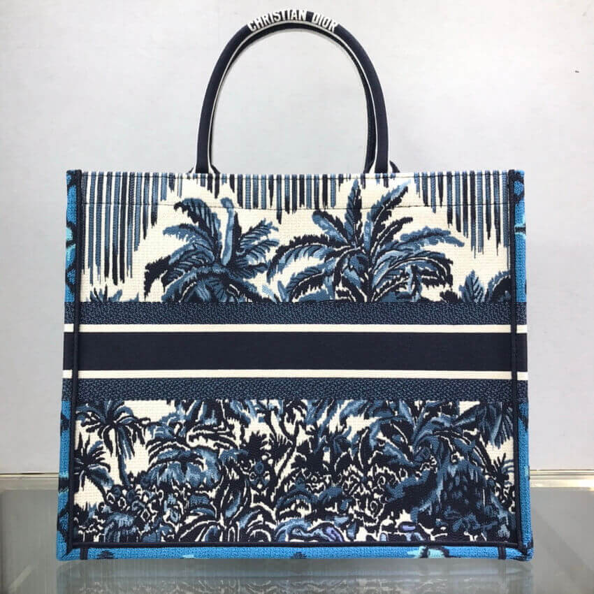 Dior Book Tote in Blue Palms Embroidery M1286