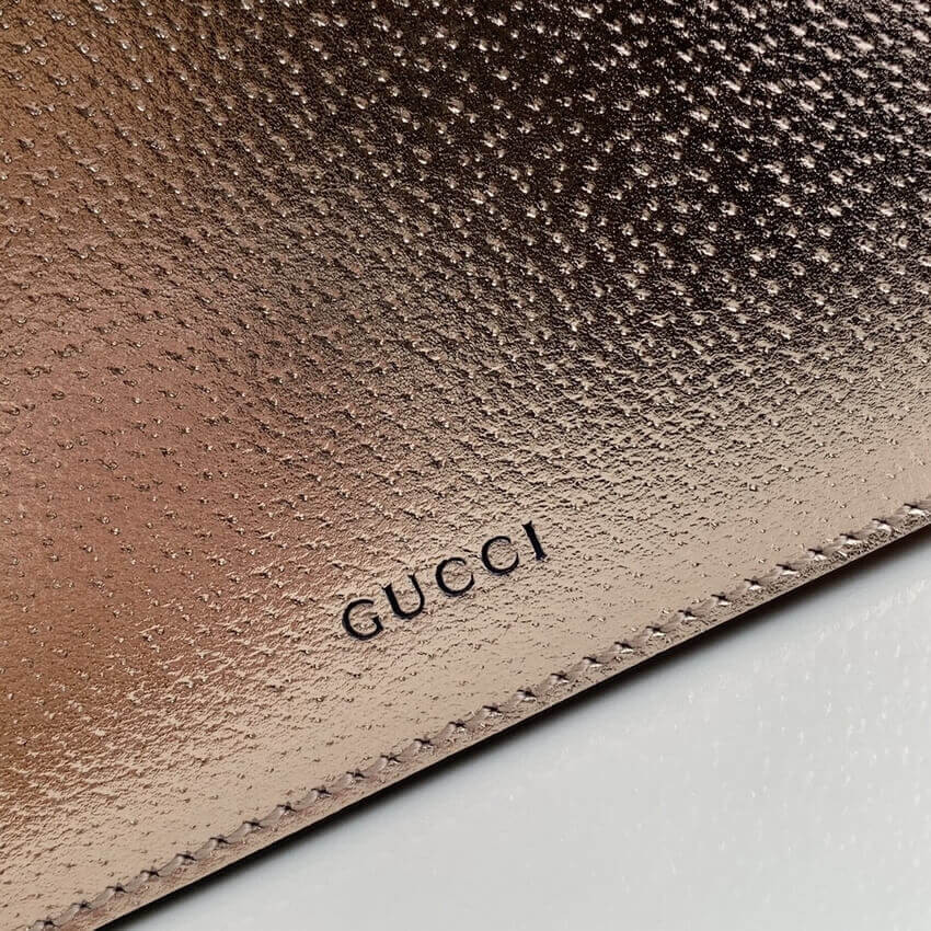Gucci Dionysus Small Shoulder Bag in Rose Gold Lame Leather 499623