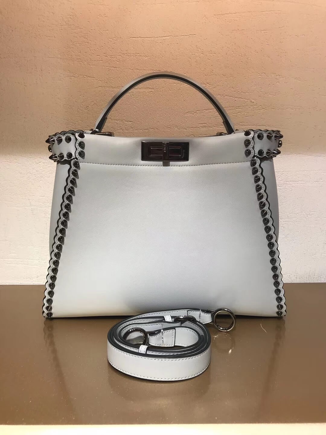 Fendi Peekaboo Medium with Metal-Plated Micro Studs 8BN290