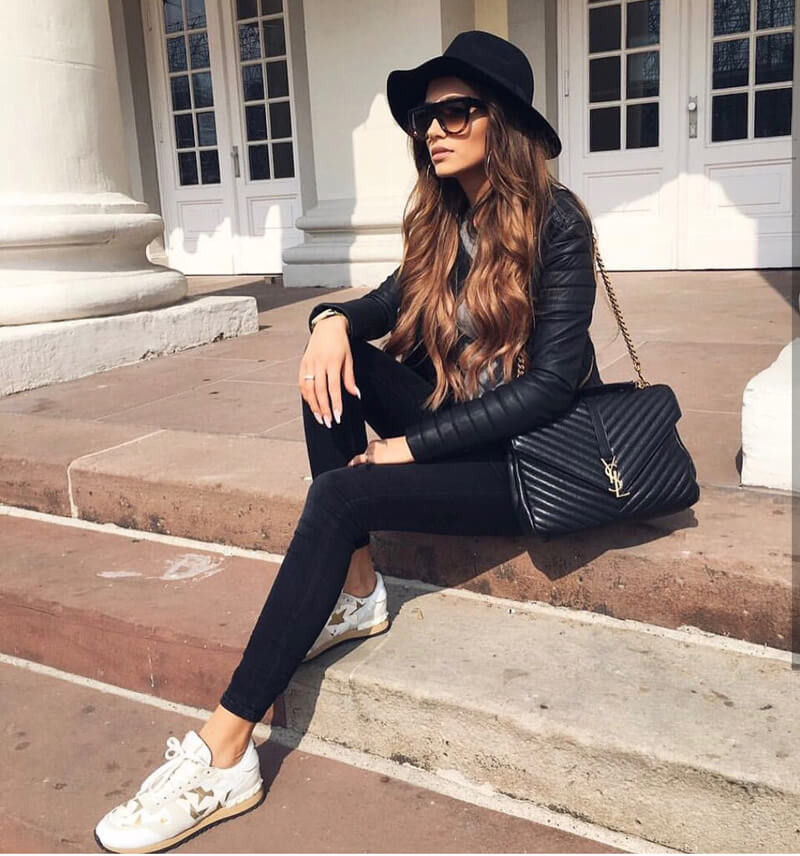 YSL Saint Laurent Sheepskin Matelasse Chevron Monogram Large College Satchel 392738 Black