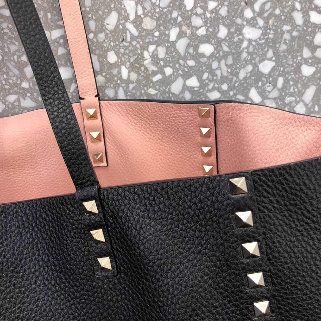 Valentino Garavani Medium Double Rockstud Reversible Tote Bag 0067J Pink/Black