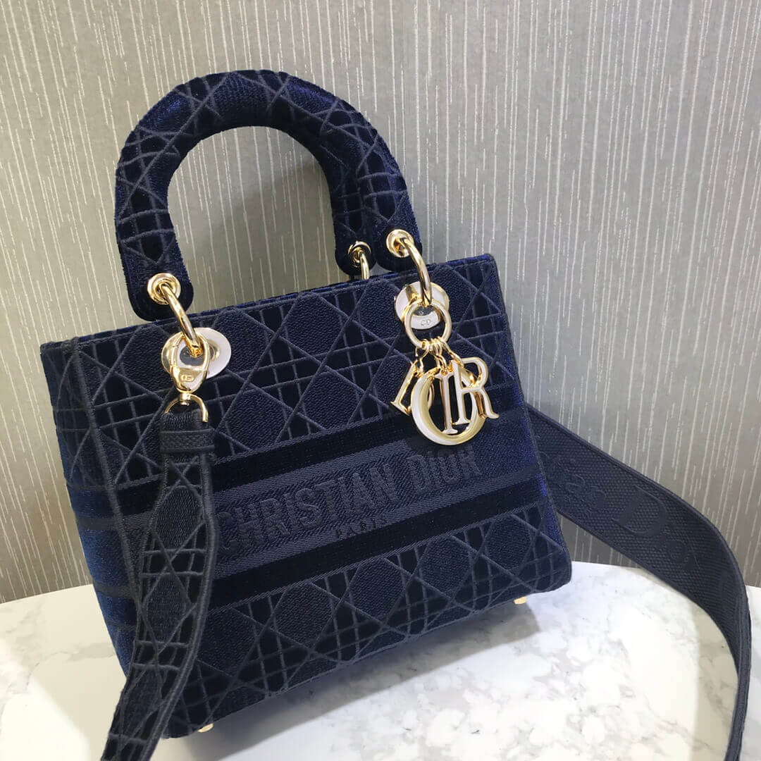 Dior Medium Lady D-Lite Bag Embroidered Velvet M0565O