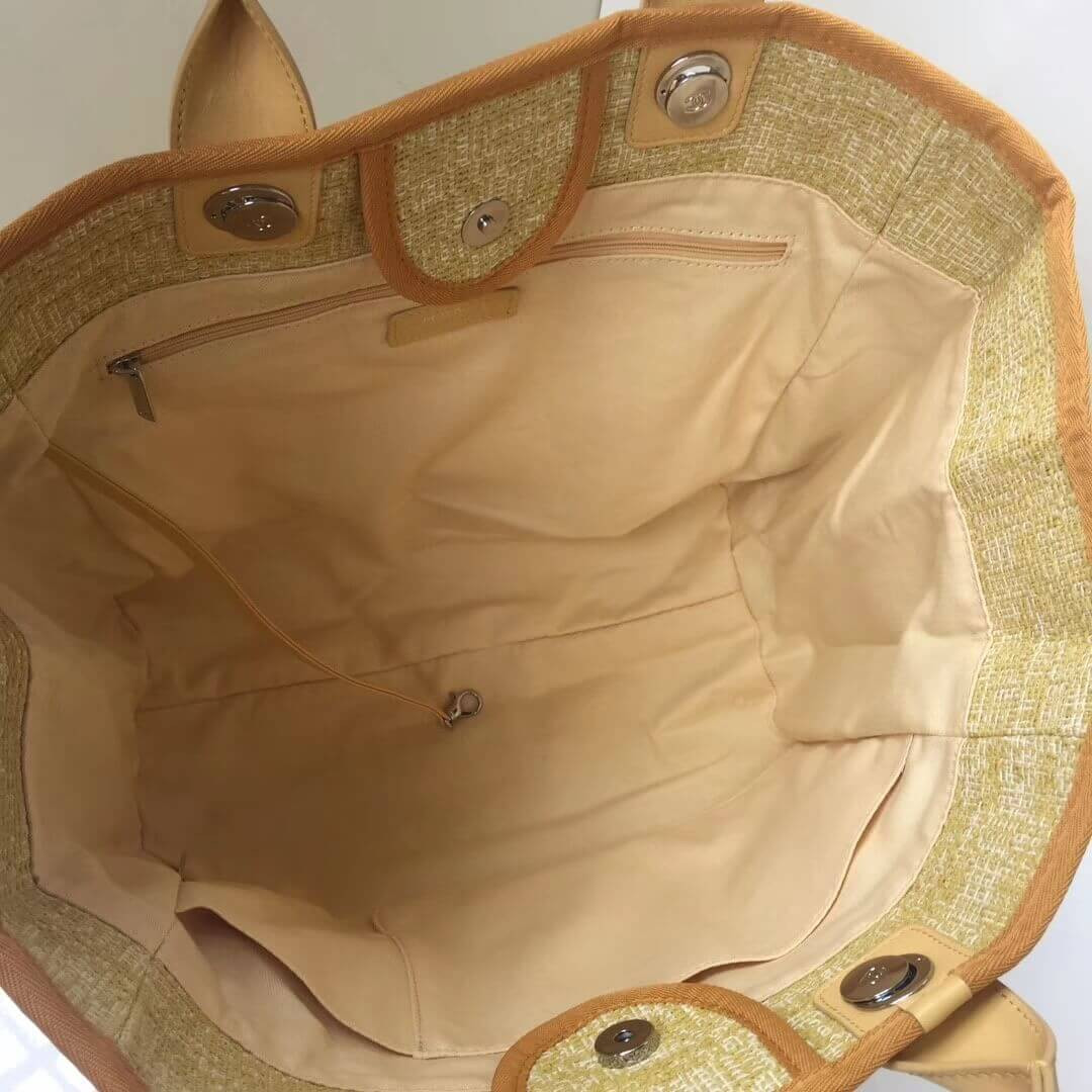 Chanel Deauville Tote 38cm Canvas Bag A66941 Apricot/Gold