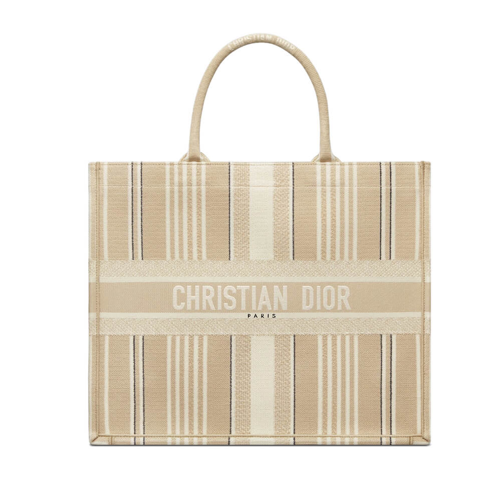 Dior Book Tote Beige Stripes Embroidery M1286