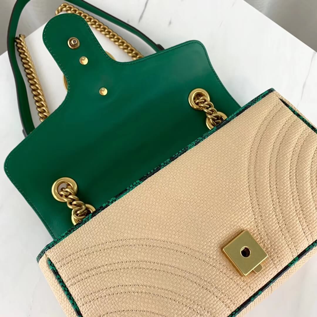 Gucci Online Exclusive GG Marmont Raffia Small Shoulder Bag 443497