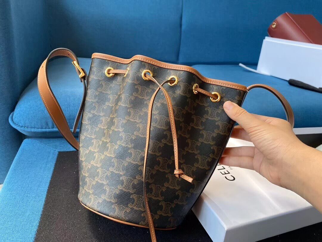 Celine Medium Drawstring Bag In Triomphe Canvas 191392