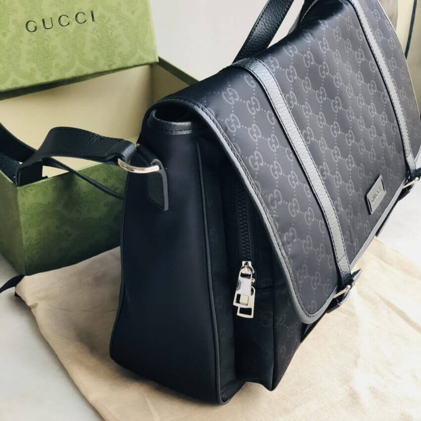 Gucci GG Guccissima Black Medium Nylon Messenger Bag 510334