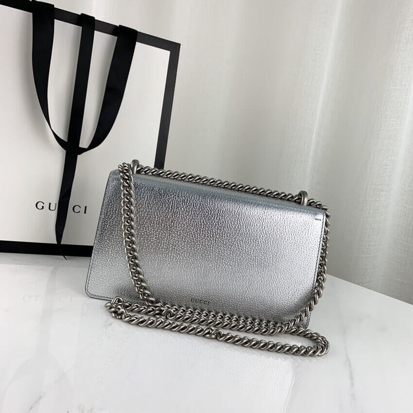Gucci Dionysus Small Shoulder Bag in Silver Lame Leather 499623