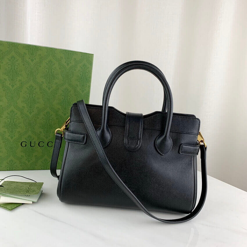 Gucci Small Top Handle Bag with Double G in Black Leather 658450