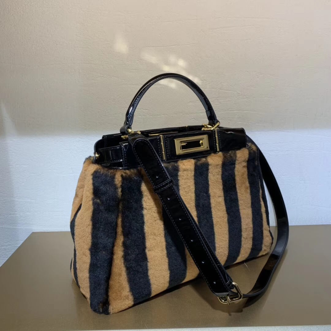 Fendi Peekaboo Iconic Medium Black Mink Bag 8BN290