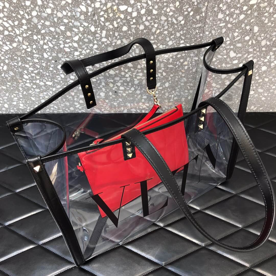 Valentino Garavani Grande Plage Small PVC & Leather Tote Bag 9006