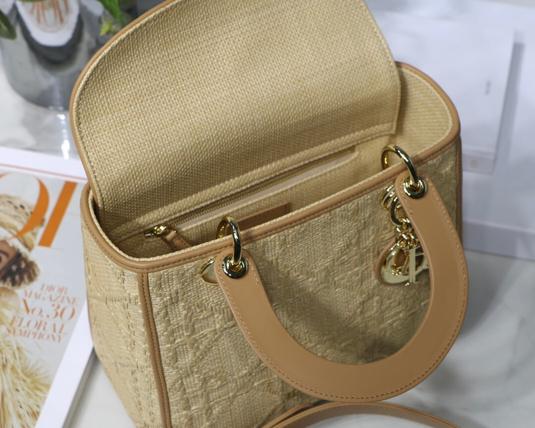 Christian Dior Medium Lady Dior Bag Natural Cannage Raffia M0565