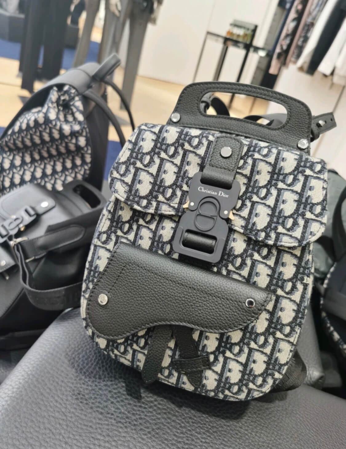 Christian Dior Mini Saddle Backpack Navy Blue Dior Oblique Jacquard 1AD086