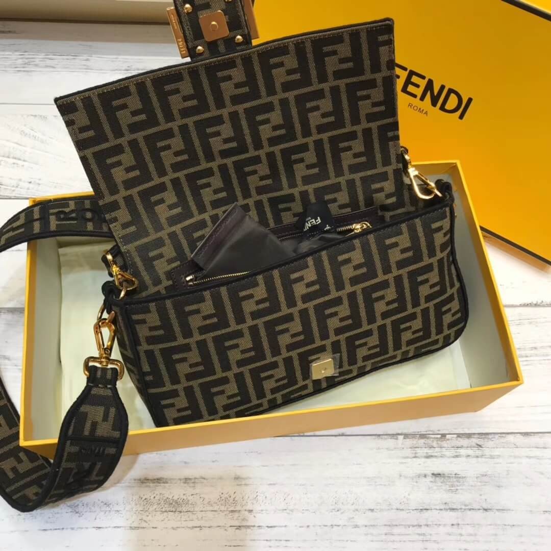 Fendi Brown Fabric Baguette Bag 8BR600