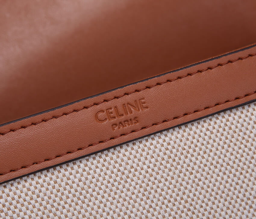 Celine Teen Triomphe Bag in Textile and Natural Calfskin 188882 Tan/White