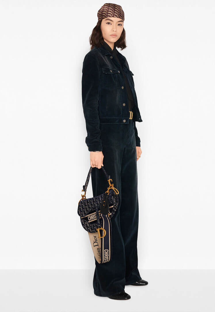 Dior Oblique Embroidered Velvet Saddle Bag M0446C