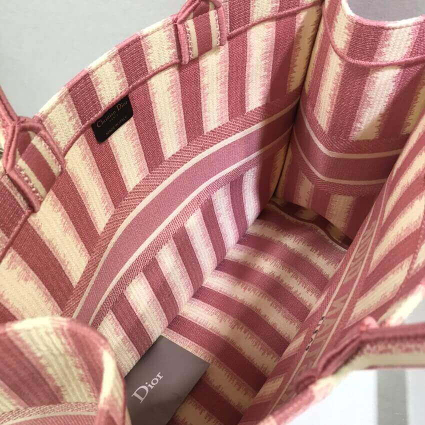 Dior Book Tote Pink D-Stripes Embroidery M1286