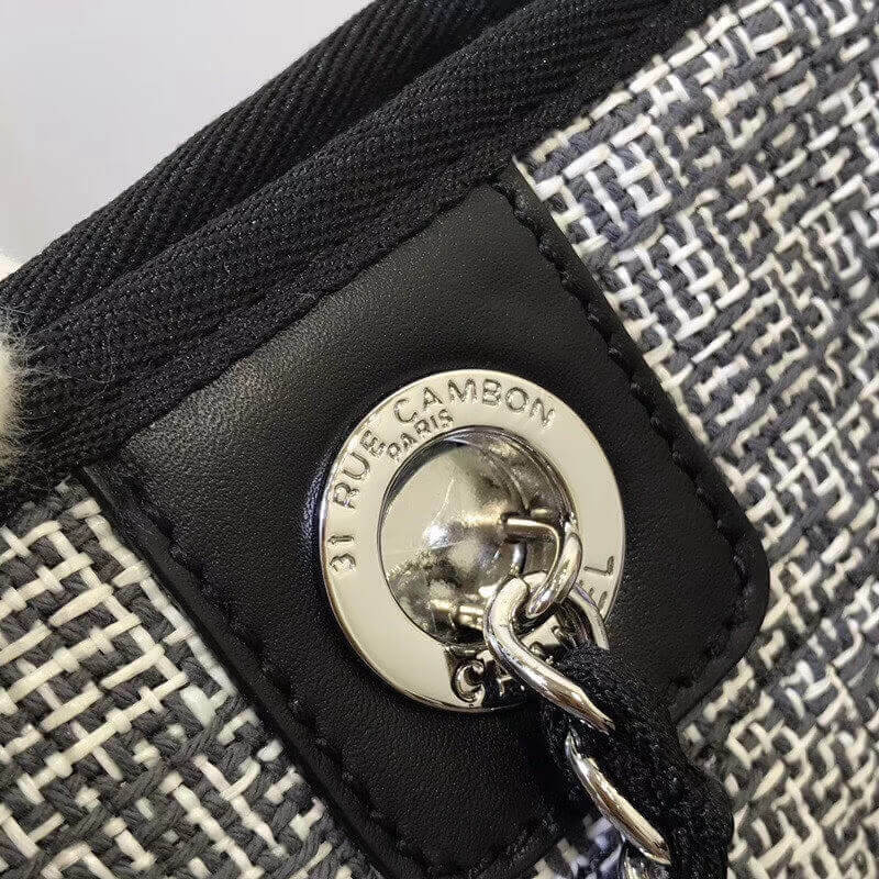 Chanel Deauville Chain Shoulder Tote 33cm Canvas Bag A66939