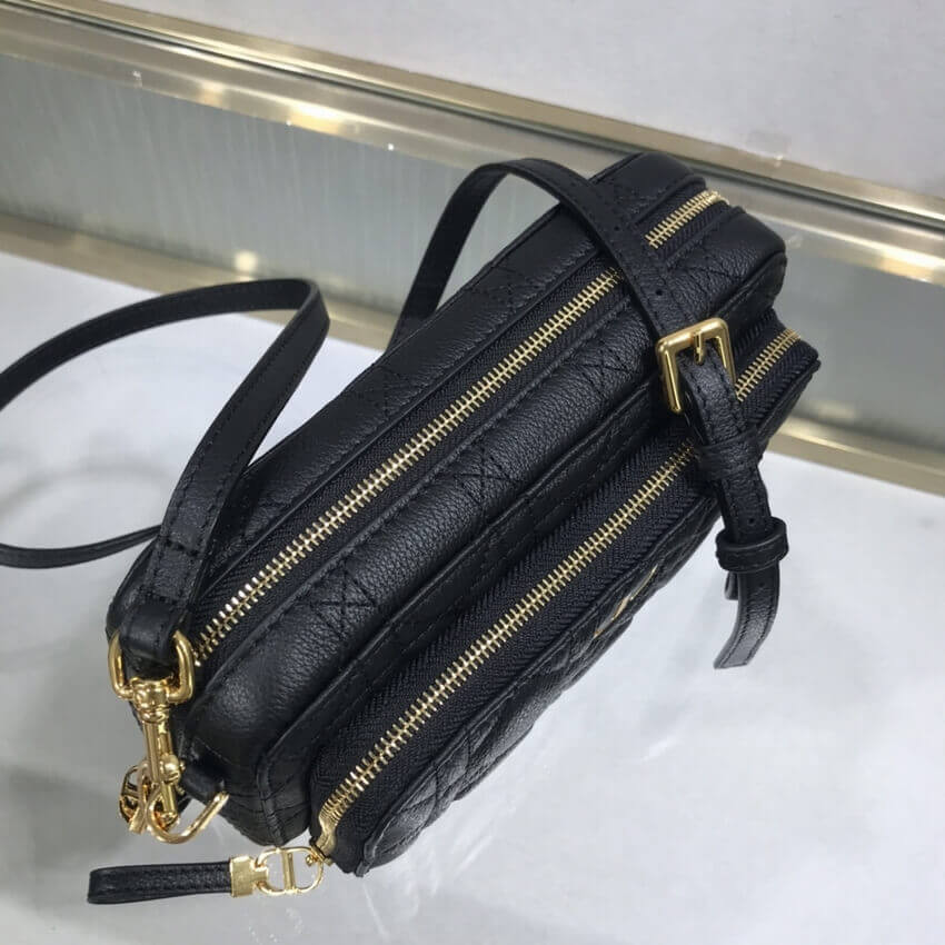 Dior Caro Double Pouch Black Supple Cannage Calfskin M9237