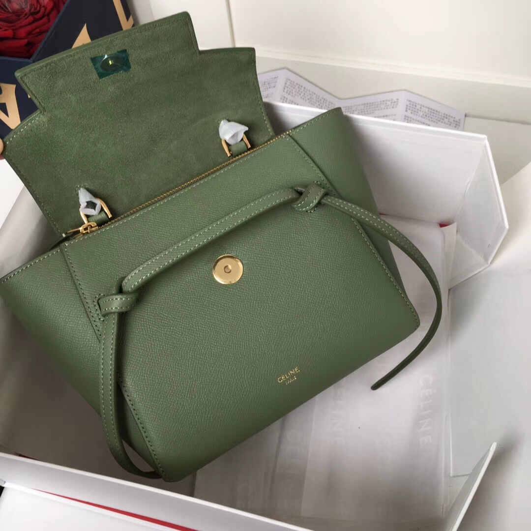 Celine Micro Belt Bag In Grained Calfskin 189153 Green
