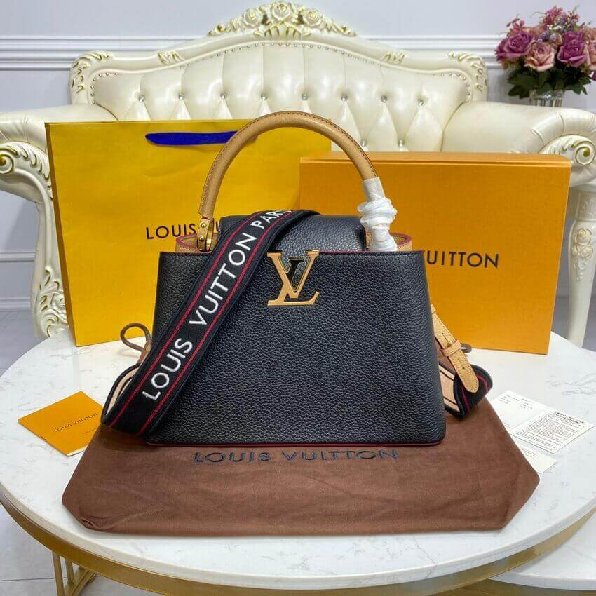 Louis Vuitton Capucines MM M58608 Black/Arizona Beige