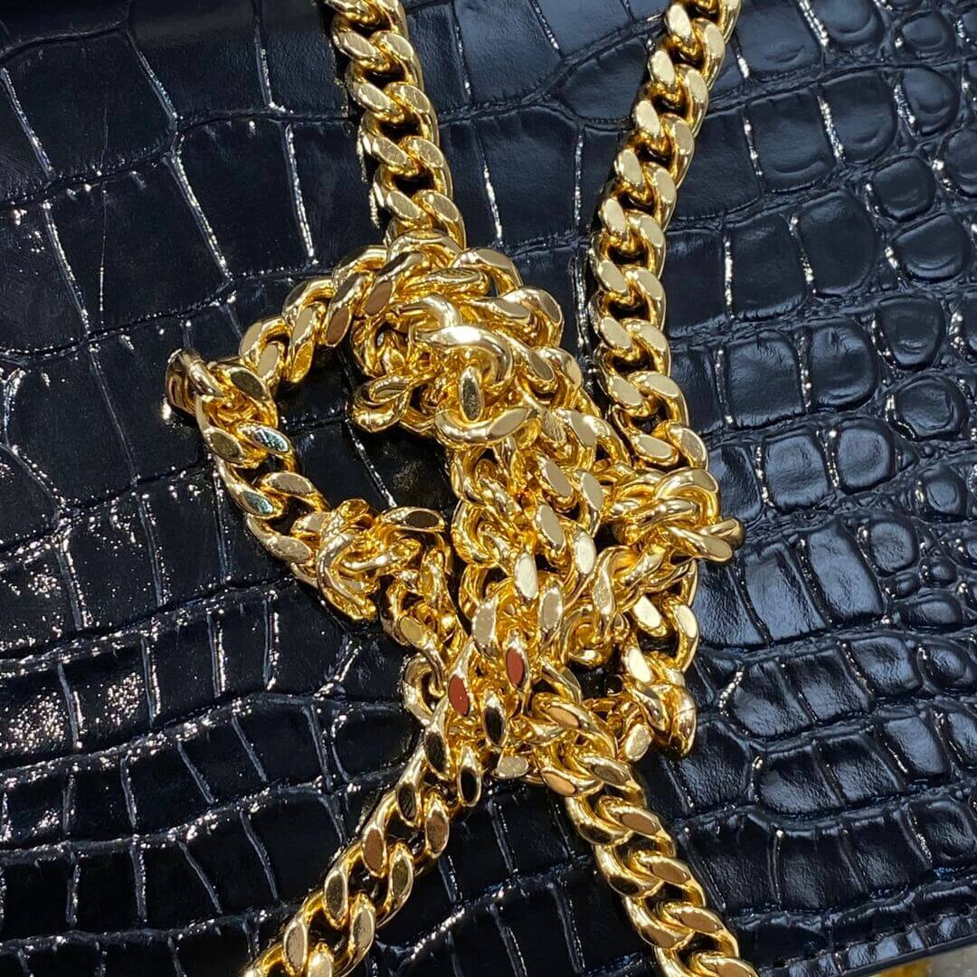 YSL Saint Laurent Kate Chain Wallet With Tassel In Crocodile Embossed Leather 452159