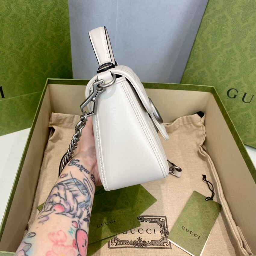 Gucci GG Marmont White Matelasse Leather Mini Top Handle Bag 583571