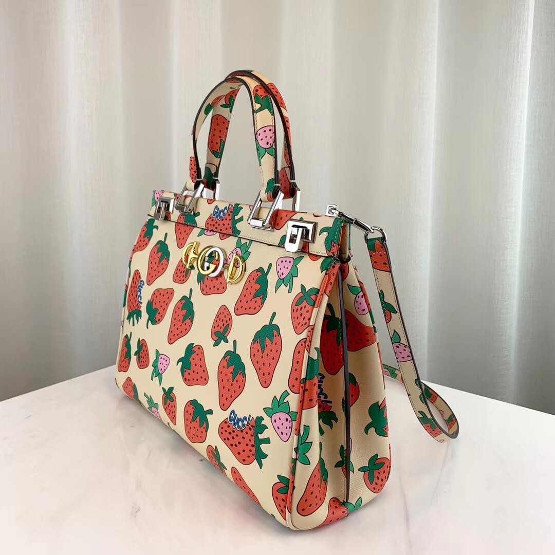 Gucci Zumi Strawberry Print Medium Top Handle Bag 564714