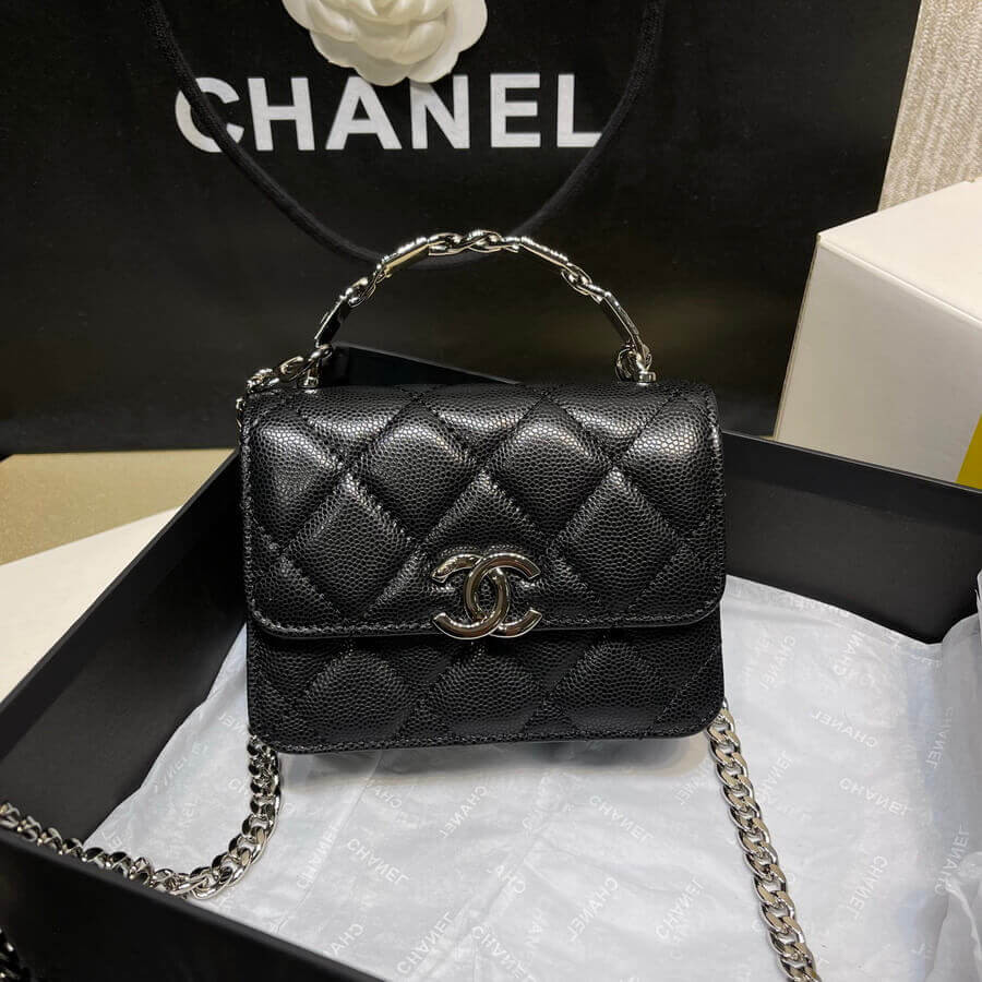 Chanel Enamel Handle Clutch with Chain in Grained Calfskin AP2758