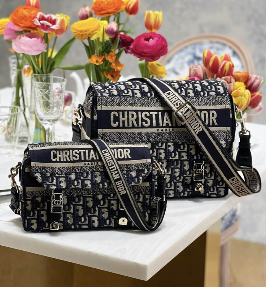 Christian Dior Medium DiorCamp Bag Blue Oblique Embroidery M1240