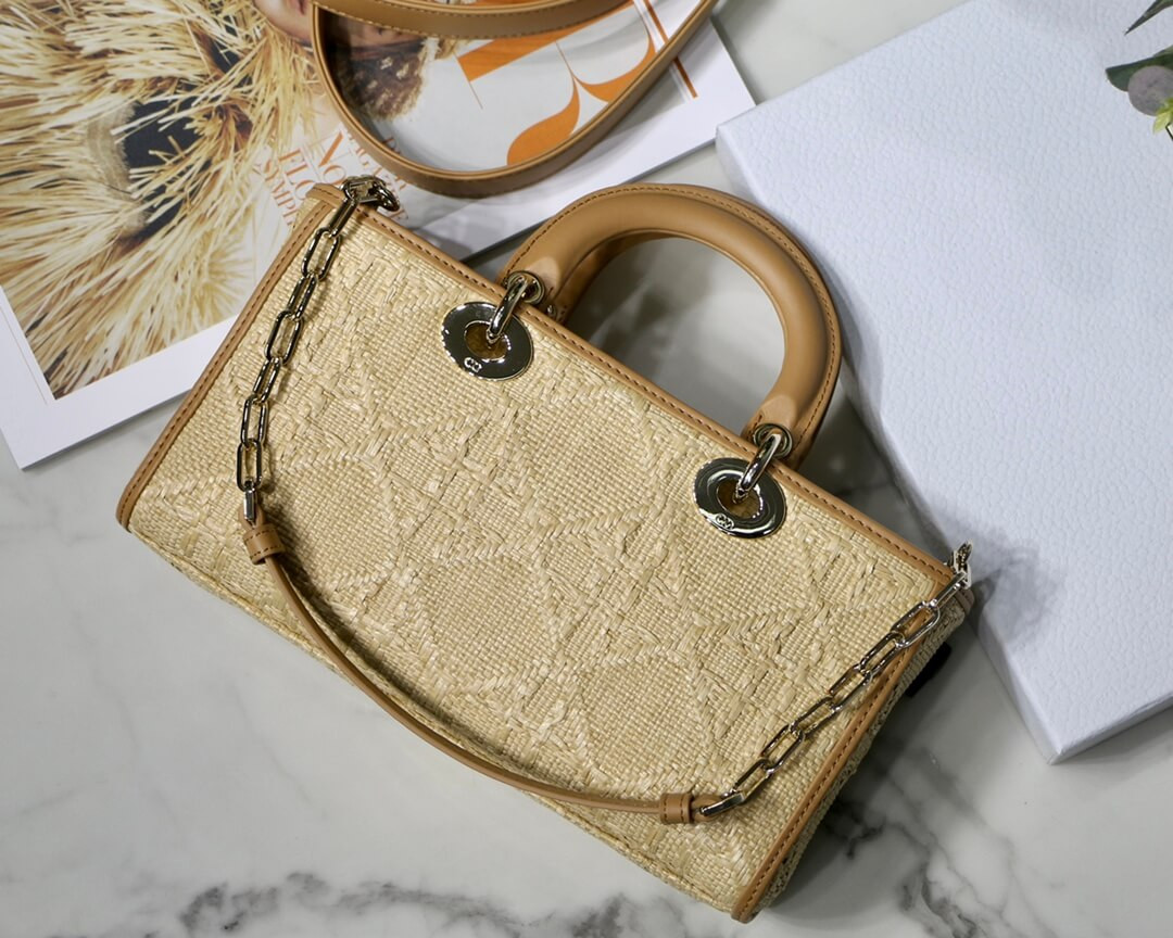 Christian Dior Lady D-Joy Bag Natural Cannage Raffia M05400
