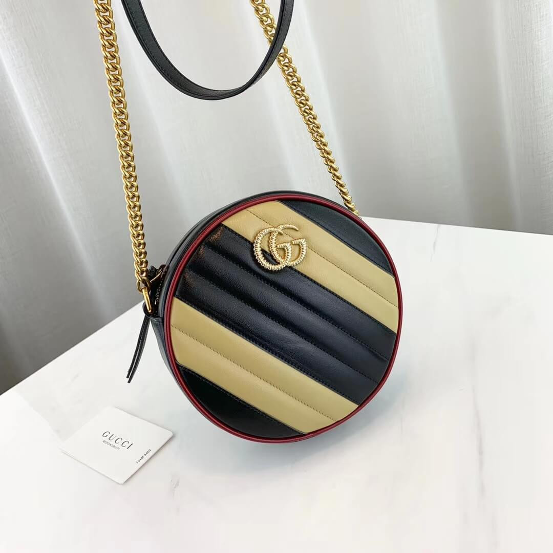 Gucci GG Marmont Mini Round Shoulder Bag 550154 Beige/Black