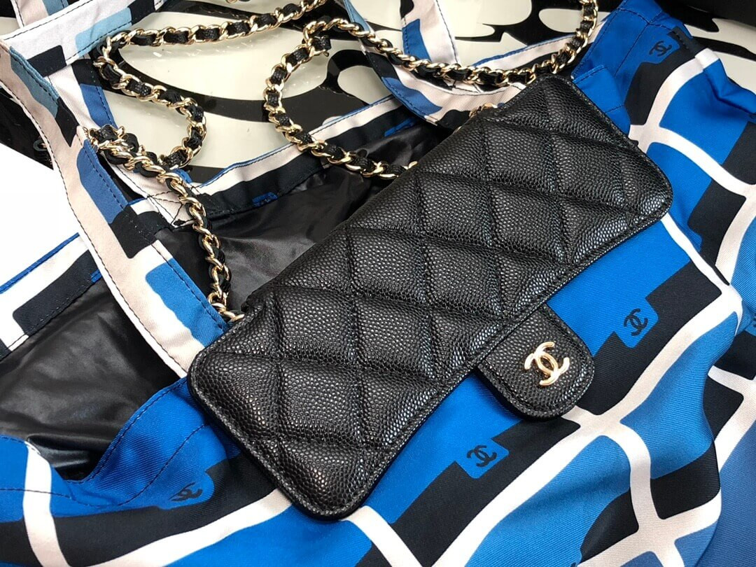 Chanel Printed Fabric Foldable Tote Bag With Chain AP2095 Blue