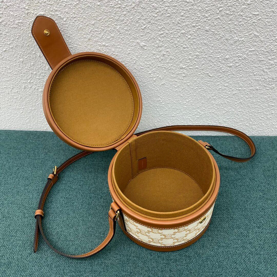 Celine Medium Tambour Bag In Triomphe Canvas 195192 White