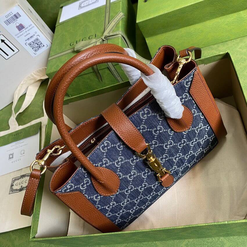 Gucci Jackie 1961 Medium Tote Bag in Blue Denim 649016