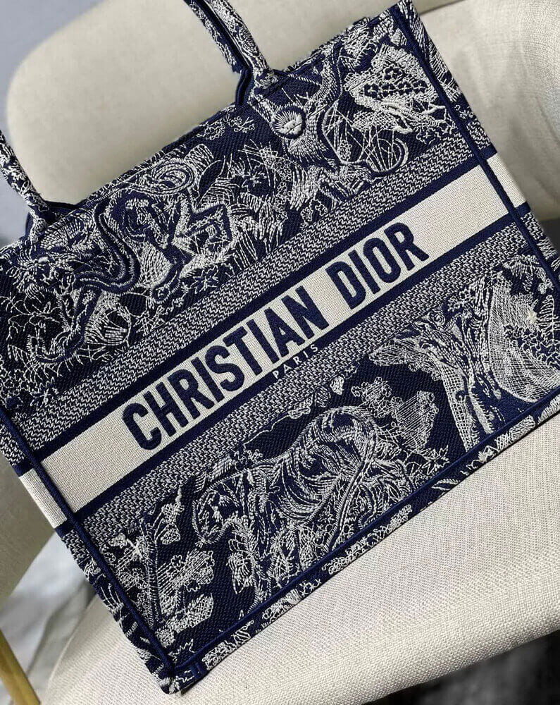 Dior Small Book Tote Blue Toile de Jouy Reverse Embroidery M1296